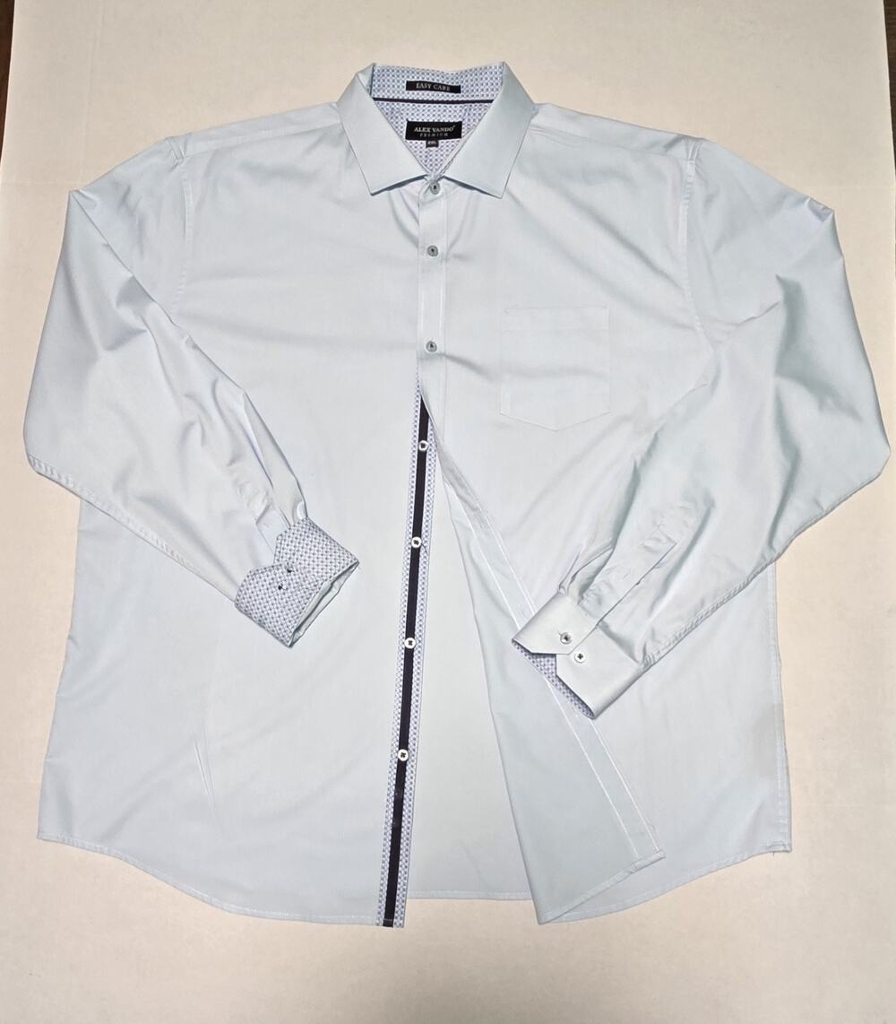 Alex Vando Mens Premium Blue Long Sleeve Dress Shirt Printed Cuffs 2XL Bamboo